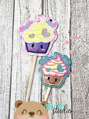 Cupcake Hearts Applique (big and small) PLANT STICK SIZE ONLY 4x4  DIGITAL DOWNLOAD embroidery file ITH In the Hoop 0424 01