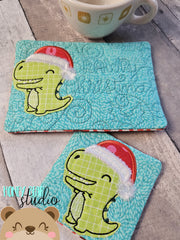 Santa T Rex Dino Christmas Applique Coaster MUG RUG Set 4x4 5x7 DIGITAL DOWNLOAD embroidery file ITH In the Hoop 0923 02