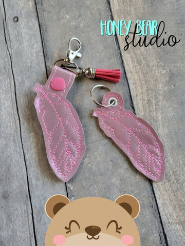Simple Feather Snap Tab, Eyelet Fob 4x4 SET DIGITAL DOWNLOAD embroidery file ITH In the Hoop 0623 01