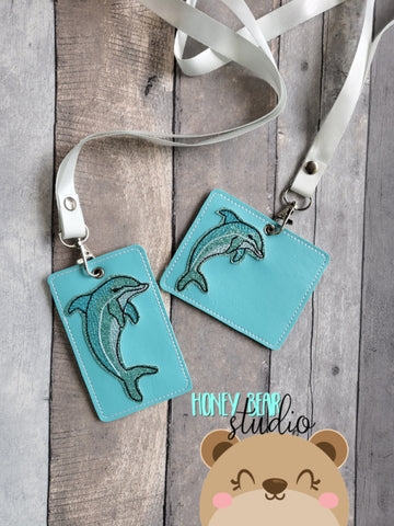 Dolphin Applique ID Holder Fob Badge Cover for 4x4 or 5x7 DIGITAL DOWNLOAD embroidery file ITH In the Hoop 0723 01
