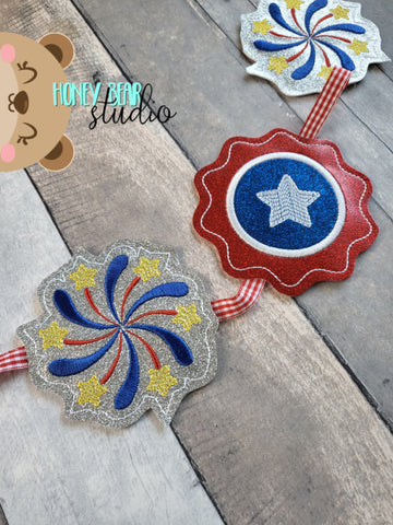Fireworks and Stars Banner Pieces 4x4 DIGITAL DOWNLOAD embroidery file ITH In the Hoop 0523 04