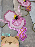 Sleepy Flamingo Slider Banner Pieces 4x4 5x7 DIGITAL DOWNLOAD embroidery file ITH In the Hoop 0623 01