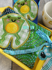 Lazy Frog Pond Lily Pad Nap Applique COASTER, Charm, and MUG RUG Set 4x4 5x7 DIGITAL DOWNLOAD embroidery file ITH In the Hoop 0523 02