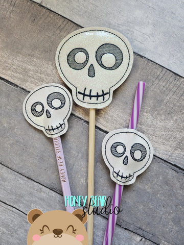 Goofy Skull Skeleton Bones NEW PLANT STICK SIZE pencil topper AND straw slide for 4x4  DIGITAL DOWNLOAD embroidery file ITH In the Hoop 0823 02