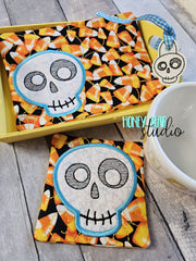 Goofy Skull DOTD Halloween Applique Coaster Charm MUG RUG Set 4x4 5x7 DIGITAL DOWNLOAD embroidery file ITH In the Hoop 0823 03