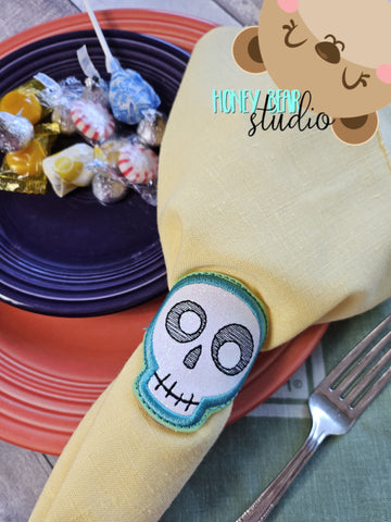 Goofy Skull Day of The Dead Halloween Napkin Ring Snap 4x4  DIGITAL DOWNLOAD embroidery file ITH In the Hoop 0823 03
