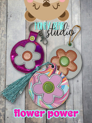 Groovy Flower Applique Set Snap Tab, Eyelet Fob 4x4 SET DIGITAL DOWNLOAD embroidery file ITH In the Hoop 0423 04