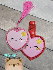 Happy Heart Kawaii Fob snap tab, or eyelet key fob  set 4x4  DIGITAL DOWNLOAD embroidery file ITH In the Hoop 0125 01