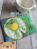 Lazy Frog Pond Lily Pad Nap Applique COASTER, Charm, and MUG RUG Set 4x4 5x7 DIGITAL DOWNLOAD embroidery file ITH In the Hoop 0523 02