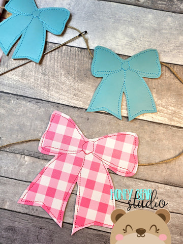 Simple Bow Banner Piece 4x4 & 5x7  DIGITAL DOWNLOAD embroidery file ITH In the Hoop 1025 01
