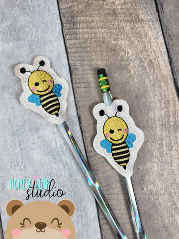Cute Bumblebee Bee pencil topper AND straw slide for 4x4  DIGITAL DOWNLOAD embroidery file ITH In the Hoop 0423 04