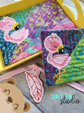 Sleepy Flamingo Applique Charm COASTER and MUG RUG Set 4x4 5x7 DIGITAL DOWNLOAD embroidery file ITH In the Hoop 0623 01