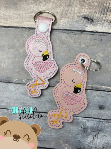 Kawaii Sleepy Flamingo Snap Tab, Eyelet Fob 4x4 SET DIGITAL DOWNLOAD embroidery file ITH In the Hoop 0523 04