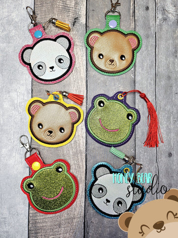 Round Animal Faces Bear, Frog, Panda Kawaii Big Set Snap Tab, Eyelet Fob 4x4 SET DIGITAL DOWNLOAD embroidery file ITH In the Hoop 012401