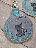 Kitty Cat Moon Applique Snap Tab, Eyelet Fob 4x4 SET DIGITAL DOWNLOAD embroidery file ITH In the Hoop 0823 02