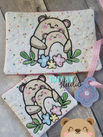 Sketchy Mama and Baby Bear Kawaii COASTER, Charm, and MUG RUG Set 4x4 5x7 DIGITAL DOWNLOAD embroidery file ITH In the Hoop 0523 01