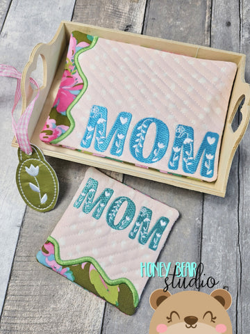 Floral MOM CHARM, COASTER and MUG RUG Set 4x4 5x7 DIGITAL DOWNLOAD embroidery file ITH In the Hoop 0424 02
