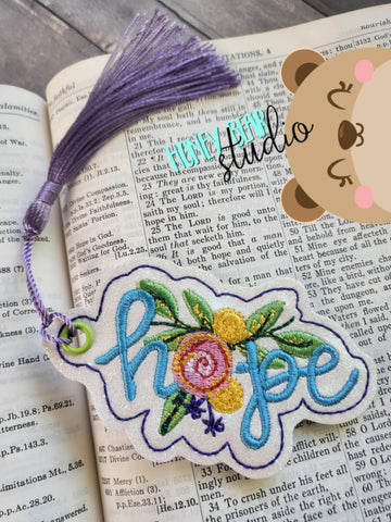 Hope Floral Bookmark for 4x4 DIGITAL DOWNLOAD embroidery file ITH In the Hoop 0523 01