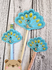 Peacock includes PLANT STICK SIZE pencil topper AND straw slide for 4x4  DIGITAL DOWNLOAD embroidery file ITH In the Hoop 0224 03
