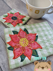 Poinsettia Christmas Applique Coaster MUG RUG Set 4x4 5x7 DIGITAL DOWNLOAD embroidery file ITH In the Hoop 0923 02