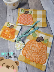 Cute Pumpkin Fall Applique Coaster Charm MUG RUG Set 4x4 5x7 DIGITAL DOWNLOAD embroidery file ITH In the Hoop 0823 02