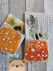 Pumpkin Applique Silverware Flatware Pocket Holder Set 5x7, 6x10 DIGITAL DOWNLOAD embroidery file ITH In the Hoop 0823 02