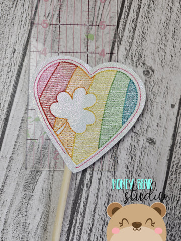 Lucky Clover Rainbow Heart PLANT STICK SIZE ONLY 4x4  DIGITAL DOWNLOAD embroidery file ITH In the Hoop 0224 02
