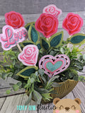 Satin Roses Bouquet Arrangement on a STICK plant stakes stick signs applique 4x4 DIGITAL DOWNLOAD embroidery file ITH In the Hoop 0124 05