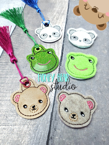 Round Animals Bear Frog Panda feltie SET, feltie, charm or zipper pull eyelet for 4x4, 5x7  DIGITAL DOWNLOAD embroidery file ITH In the Hoop 012401