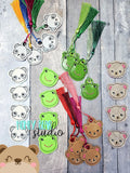Round Animals Bear Frog Panda feltie SET, feltie, charm or zipper pull eyelet for 4x4, 5x7  DIGITAL DOWNLOAD embroidery file ITH In the Hoop 012401