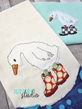 Silly Goose in Boots raw edge Applique  set 4x4 5x7 DIGITAL DOWNLOAD embroidery file 0525 01