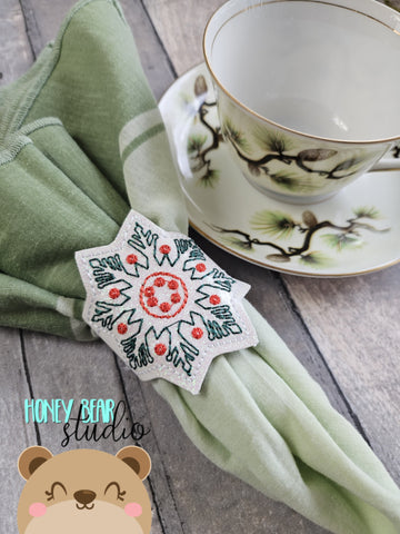 Rustic Bean Stitch Snowflake Christmas Napkin Ring Snap 4x4  DIGITAL DOWNLOAD embroidery file ITH In the Hoop 1123 01
