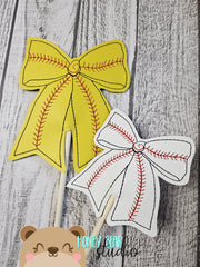 Baseball Softball Bow with Laces PLANT STICK SIZE ONLY 4x4 and 5x7  DIGITAL DOWNLOAD embroidery file ITH In the Hoop 0524 01