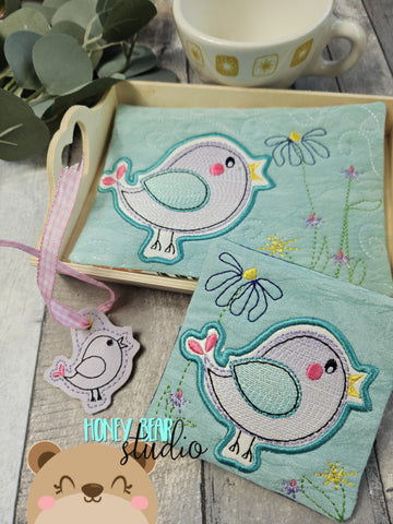 Spring Bird App CHARM, COASTER and MUG RUG Set 4x4 5x7 DIGITAL DOWNLOAD embroidery file ITH In the Hoop 0424 02
