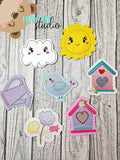 Spring Kawaii Birdhouse Bird Garden April Showers Bouquet Arrangement on a STICK plant stakes stick signs applique 4x4 and 5x7 DIGITAL DOWNLOAD embroidery file ITH In the Hoop 0424 01