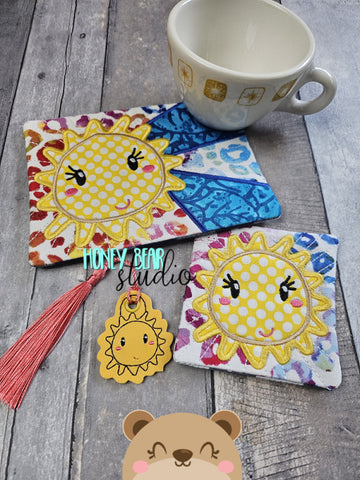 Let Your Light Shine Sunny CHARM, COASTER and MUG RUG Set 4x4 5x7 DIGITAL DOWNLOAD embroidery file ITH In the Hoop 0424 02