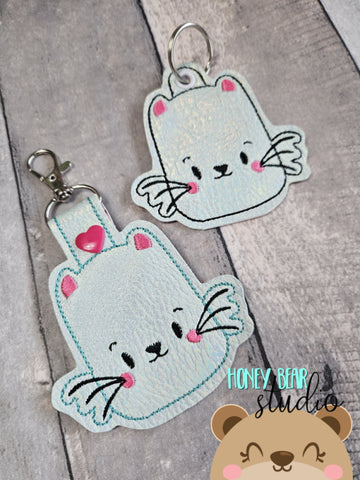 Silly Kitty Fob snap tab, or eyelet key fob  set 4x4  DIGITAL DOWNLOAD embroidery file ITH In the Hoop 0124 04
