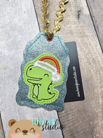 Cute Santa T Rex Gift Tag Gift Card Holder Christmas Dino 4x4  DIGITAL DOWNLOAD embroidery file ITH In the Hoop 0923 02