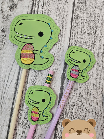 Easter T-Rex Dinosaur includes PLANT STICK SIZE pencil topper AND straw slide for 4x4  DIGITAL DOWNLOAD embroidery file ITH In the Hoop 0224 01