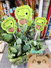 Valentine T-Rex Dinosaur includes PLANT STICK SIZE pencil topper AND straw slide for 4x4  DIGITAL DOWNLOAD embroidery file ITH In the Hoop 0124 04
