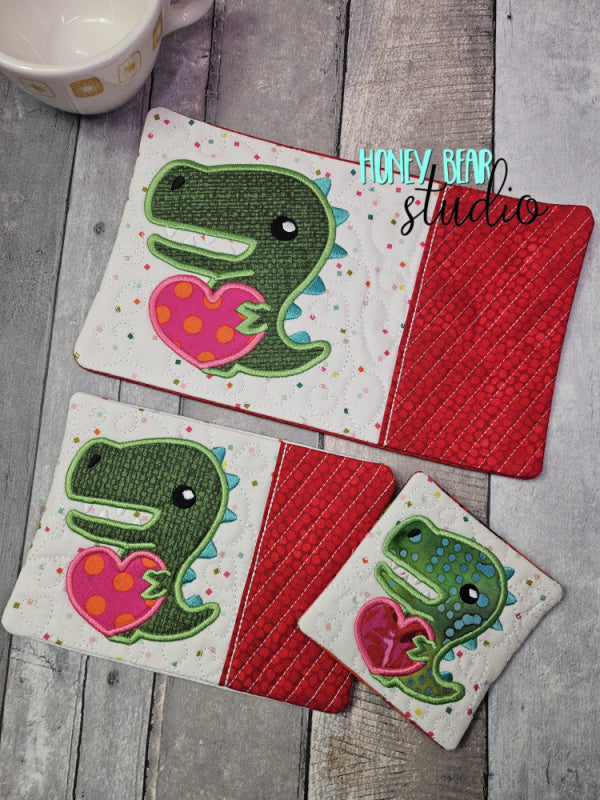 t rex heart Coaster Snackmat Applique Quilted MUG RUG Set In the Hoop ...