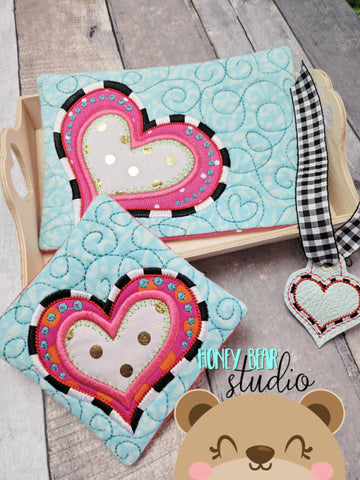 Wild Heart Applique COASTER and MUG RUG Set 4x4 5x7 1 design DIGITAL DOWNLOAD embroidery file ITH In the Hoop 012401