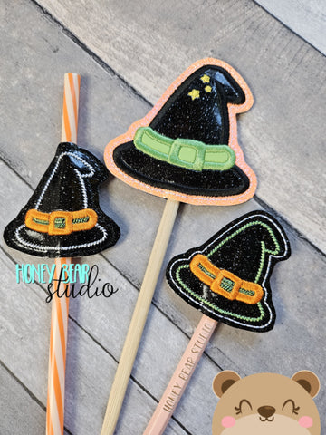 Witch Hat Halloween NEW PLANT STICK SIZE pencil topper AND straw slide for 4x4  DIGITAL DOWNLOAD embroidery file ITH In the Hoop 0823 03