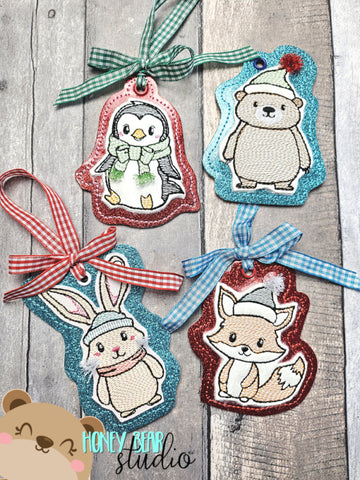 Sweet Woodland Christmas Critters Applique Ornament Set  4x4 DIGITAL DOWNLOAD embroidery file ITH In the Hoop 1123 01