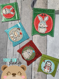 Sweet Woodland Winter Critters Christmas Banner 4x4 & 5x7  DIGITAL DOWNLOAD embroidery file ITH In the Hoop 1123 01