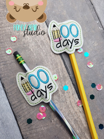 100 days of school pencil topper AND straw slide for 4x4  DIGITAL DOWNLOAD embroidery file ITH In the Hoop 0123