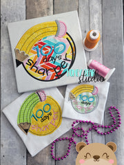 100 Days Sharper School Pencil Applique BIG Set 2 Styles Satin and Raw Edge Multiple Sizes DIGITAL DOWNLOAD 0123