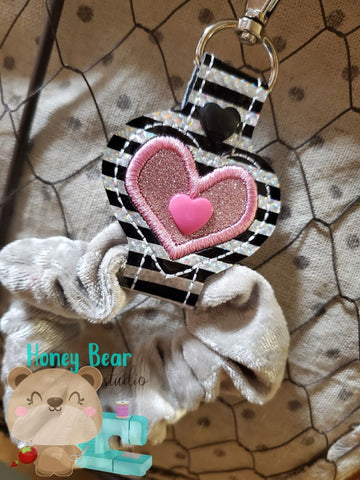 Heart Double Snap scrunchie ponytail stuff holder snap tab, or eyelet key fob  set 4x4  DIGITAL DOWNLOAD embroidery file ITH In the Hoop May 2020