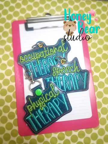 Therapy Key Fob Set 4x4 Eyelet and Snap Tab included Speech, Physical, Occupational DIGITAL DOWNLOAD embroidery file ITH In the Hoop