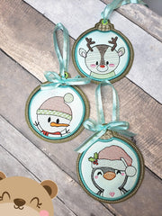 VALUE pack  Sketchy FRIENDS Snowman, Reindeer, Penguin Friend Christmas Ornament Applique  4x4 DIGITAL DOWNLOAD embroidery file ITH In the Hoop Nov 2019